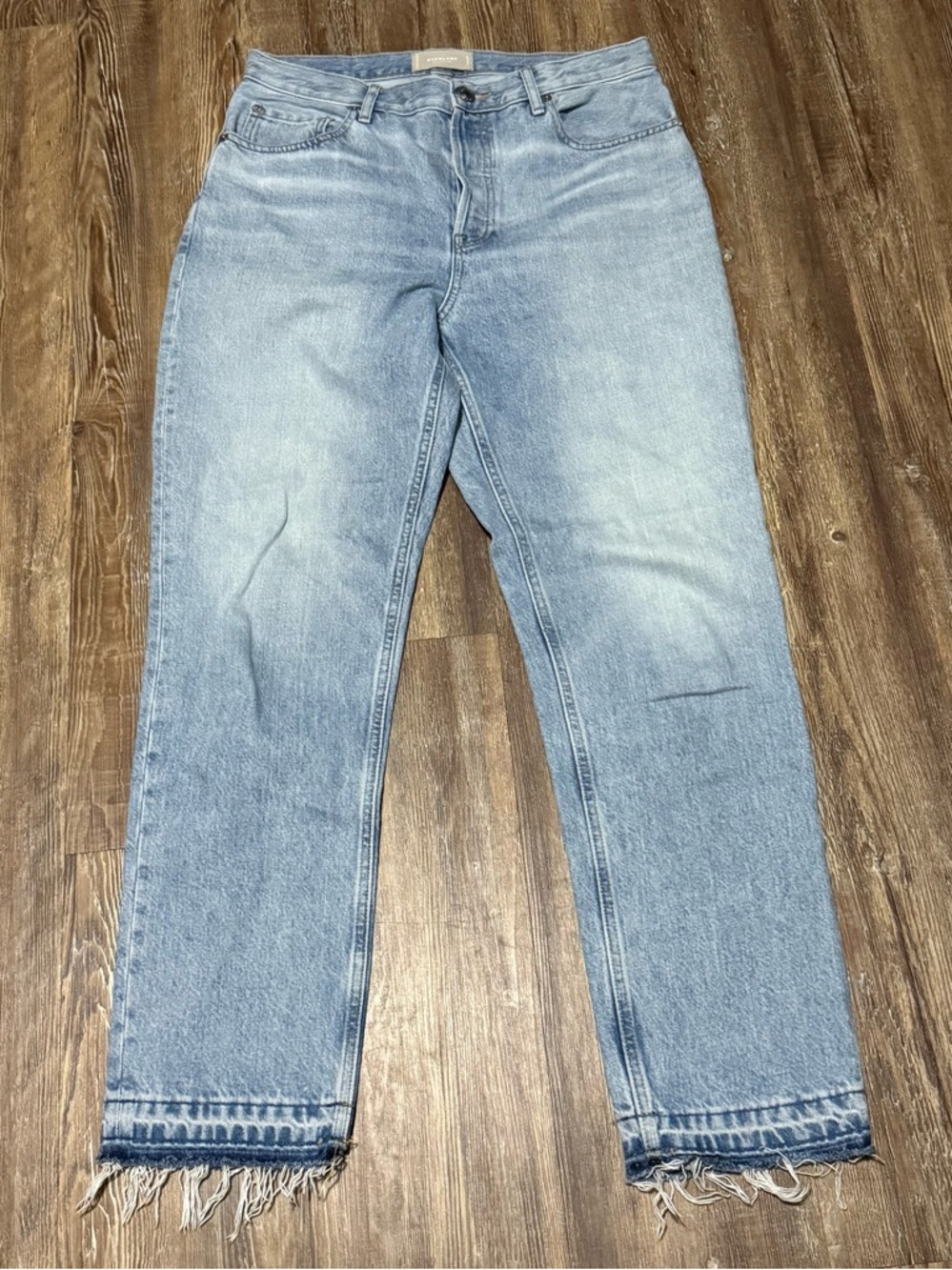 Everlane The Cheeky Jeans Women's 30 Button Fly Frayed Hem Light Wash Denim